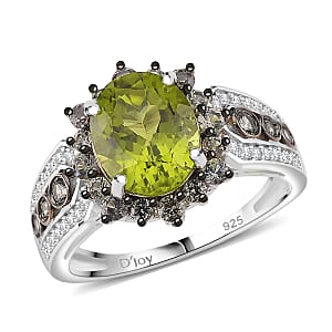 D'Joy Hebei Peridot, Multi Gemstone Ring in Rhodium Over Sterling Silver 4.00 ctw (Size 5.0)