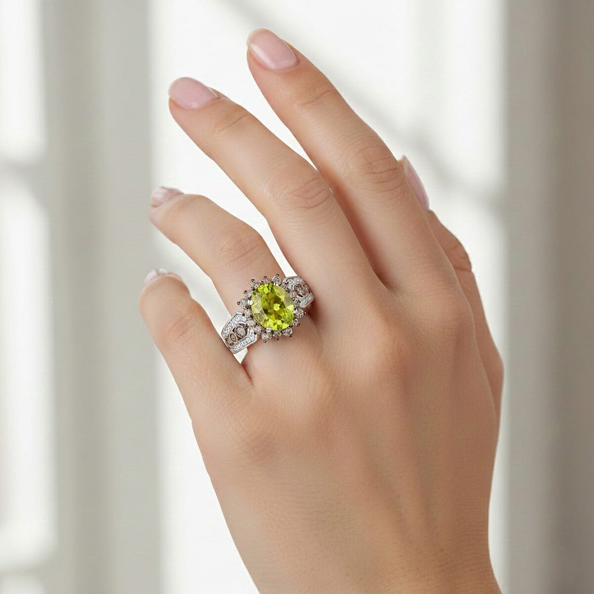 D'Joy Hebei Peridot, Multi Gemstone Ring in Rhodium Over Sterling Silver 4.00 ctw (Size 7.0) image number 2