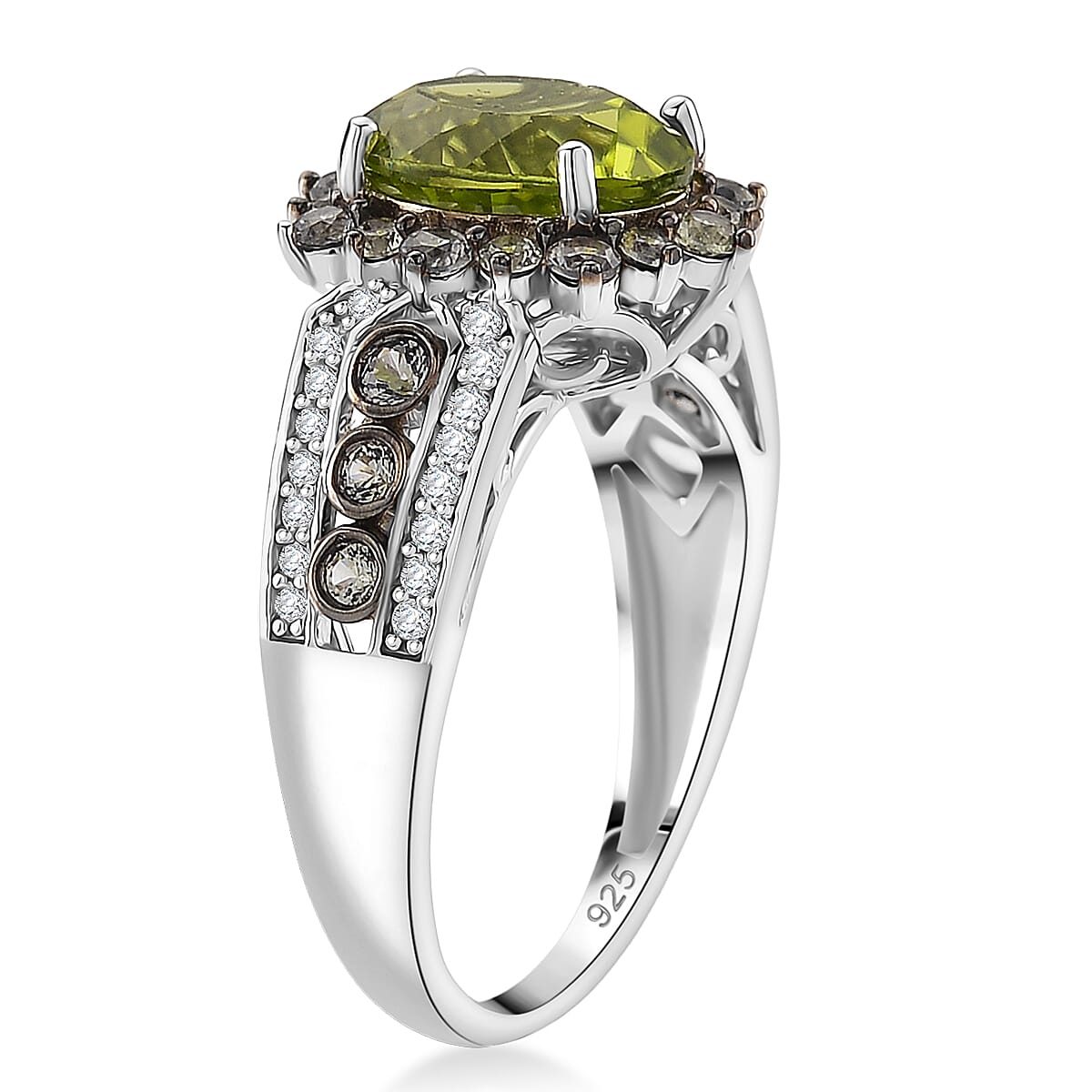 D'Joy Hebei Peridot, Multi Gemstone Ring in Rhodium Over Sterling Silver 4.00 ctw (Size 8.0) image number 3