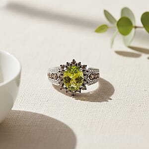 D'Joy Hebei Peridot, Multi Gemstone Ring in Rhodium Over Sterling Silver 4.00 ctw (Size 9.0)