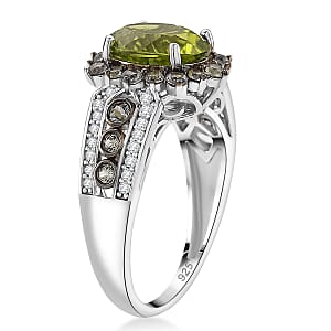 D'Joy Hebei Peridot, Multi Gemstone Ring in Rhodium Over Sterling Silver 4.00 ctw (Size 9.0)