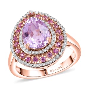 D'Joy Premium Martha Rocha Kunzite and Multi Gemstone 4.15 ctw Dewdrop Ring in 18K Vermeil Rose Gold Over Sterling Silver (Size 6.0)