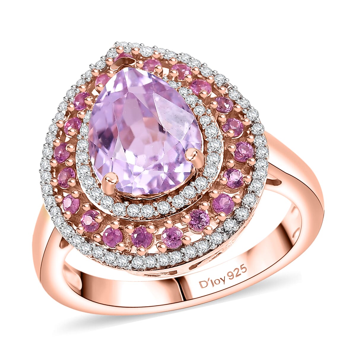 Premium Martha Rocha Kunzite and Multi Gemstone 4.15 ctw Dewdrop Ring in 18K Vermeil Rose Gold Over Sterling Silver (Size 7.0) image number 0