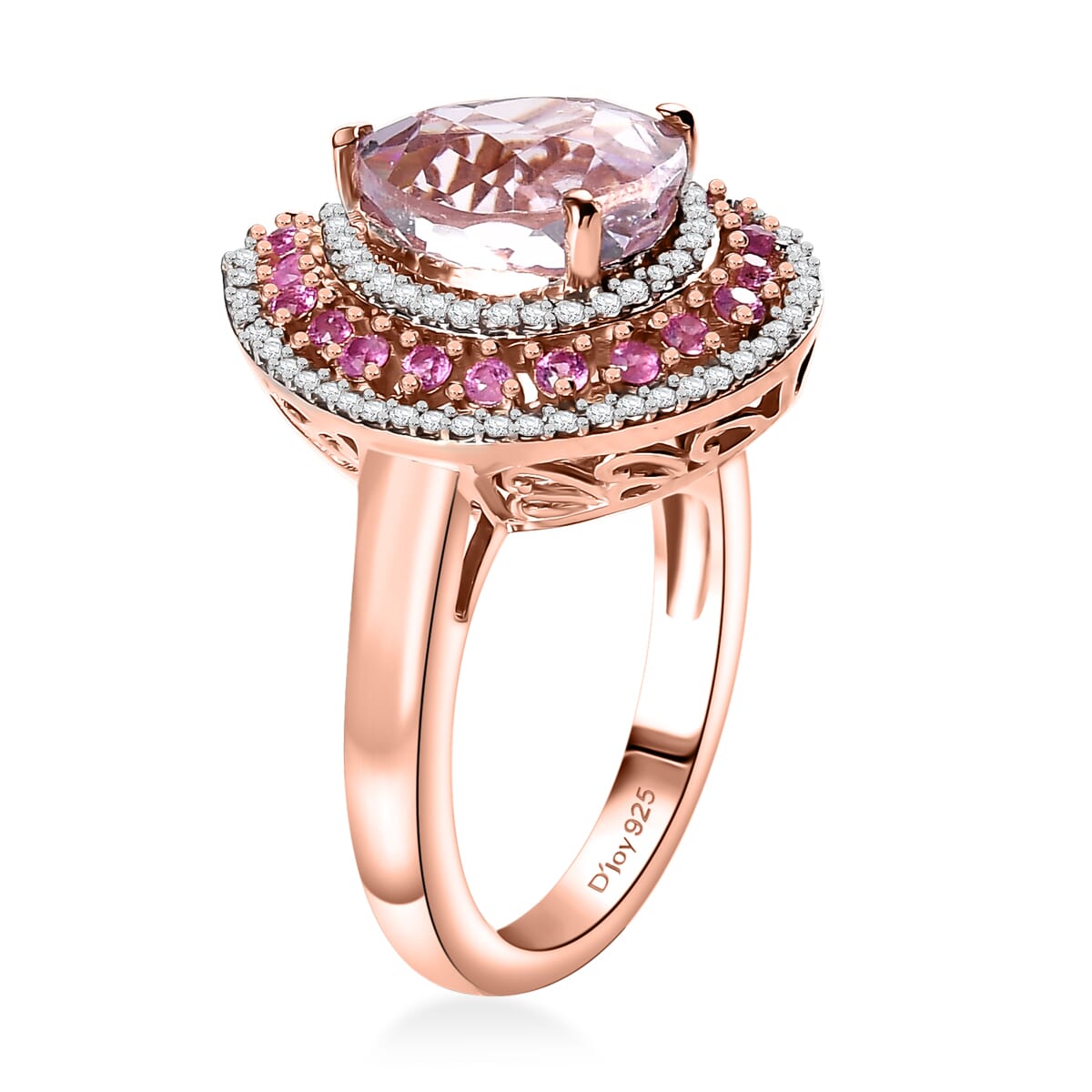 Premium Martha Rocha Kunzite and Multi Gemstone 4.15 ctw Dewdrop Ring in 18K Vermeil Rose Gold Over Sterling Silver (Size 7.0) image number 3