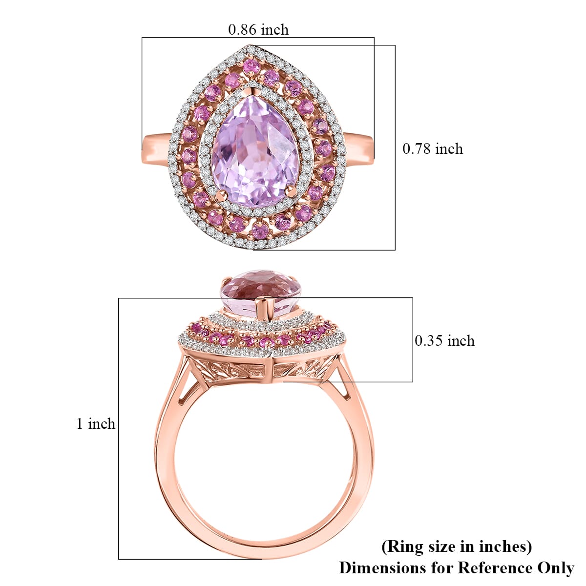 Premium Martha Rocha Kunzite and Multi Gemstone 4.15 ctw Dewdrop Ring in 18K Vermeil Rose Gold Over Sterling Silver (Size 7.0) image number 5