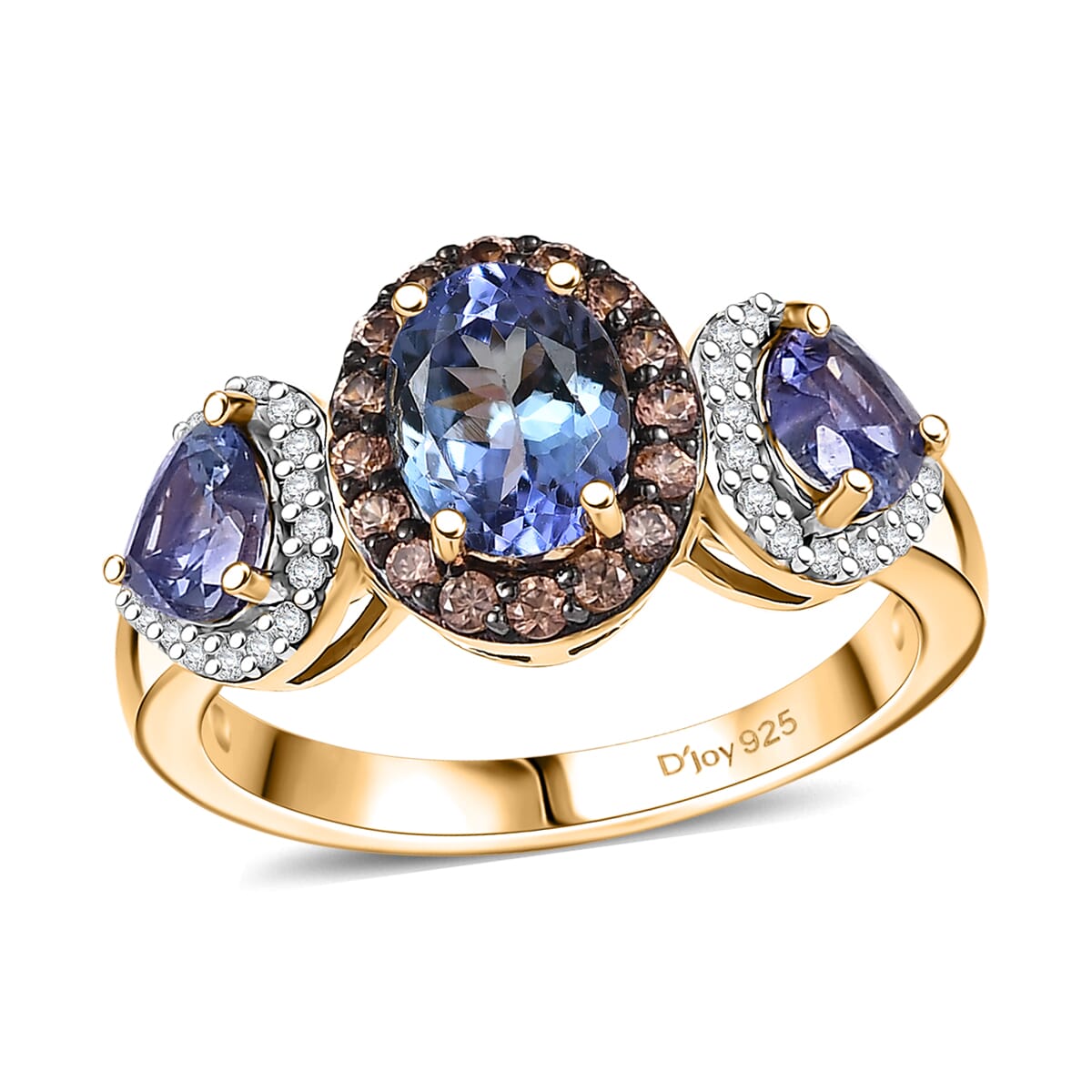 Peacock Tanzanite and Multi Gemstone 3.00 ctw Love Elegance Ring in 18K Vermeil Yellow Gold Over Sterling Silver (Size 7.0) image number 0