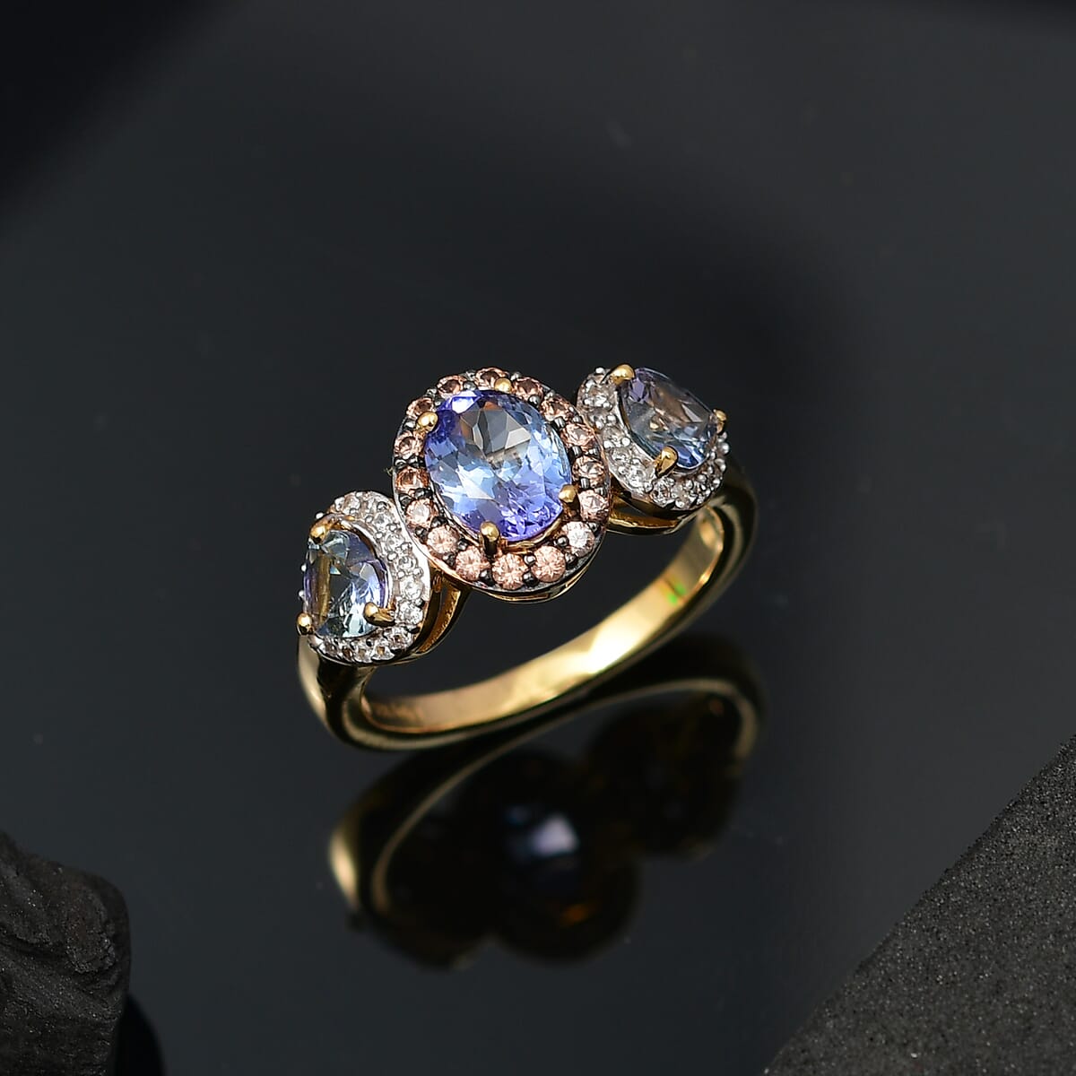 Peacock Tanzanite and Multi Gemstone 3.00 ctw Love Elegance Ring in 18K Vermeil Yellow Gold Over Sterling Silver (Size 7.0) image number 1