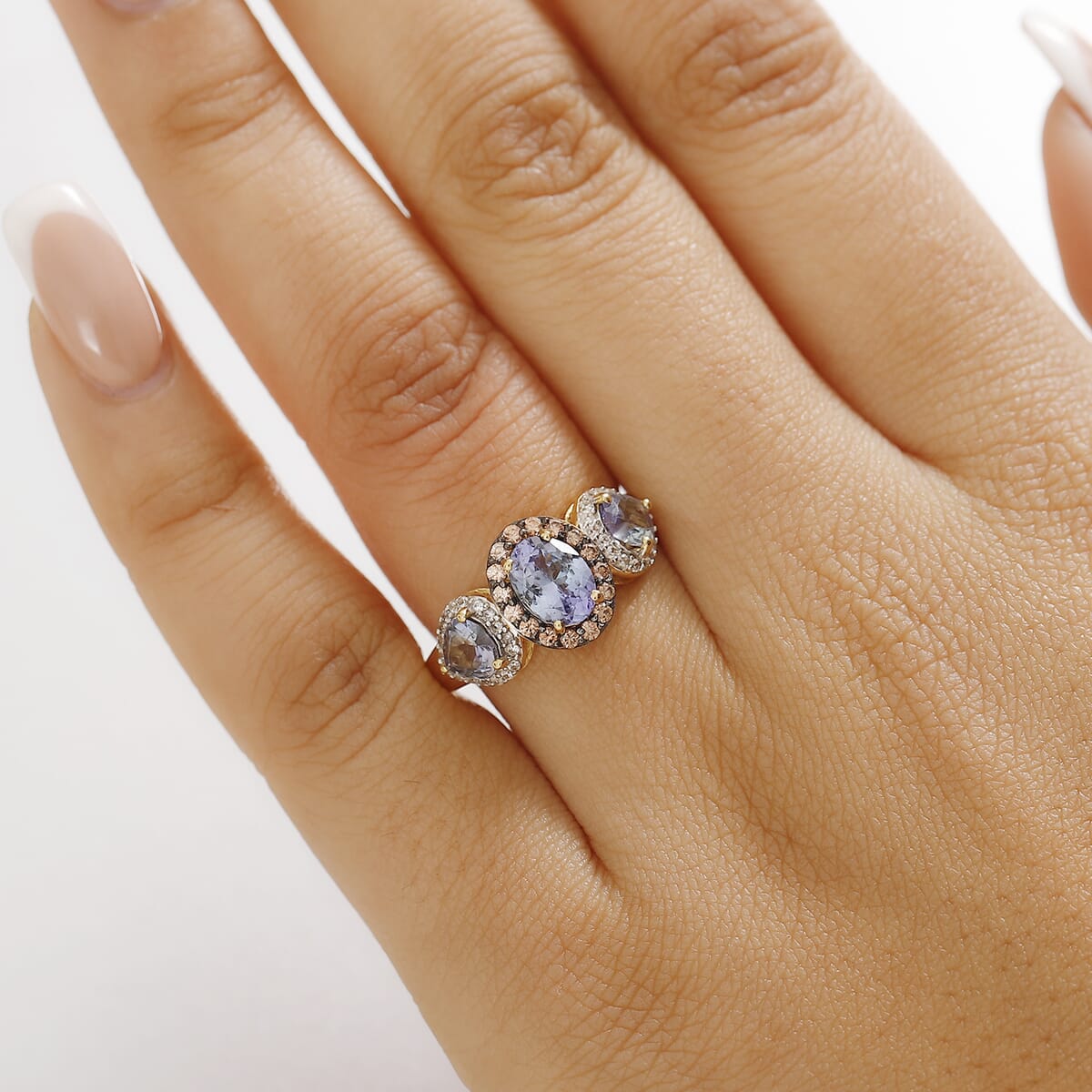 Peacock Tanzanite and Multi Gemstone 3.00 ctw Love Elegance Ring in 18K Vermeil Yellow Gold Over Sterling Silver (Size 7.0) image number 2