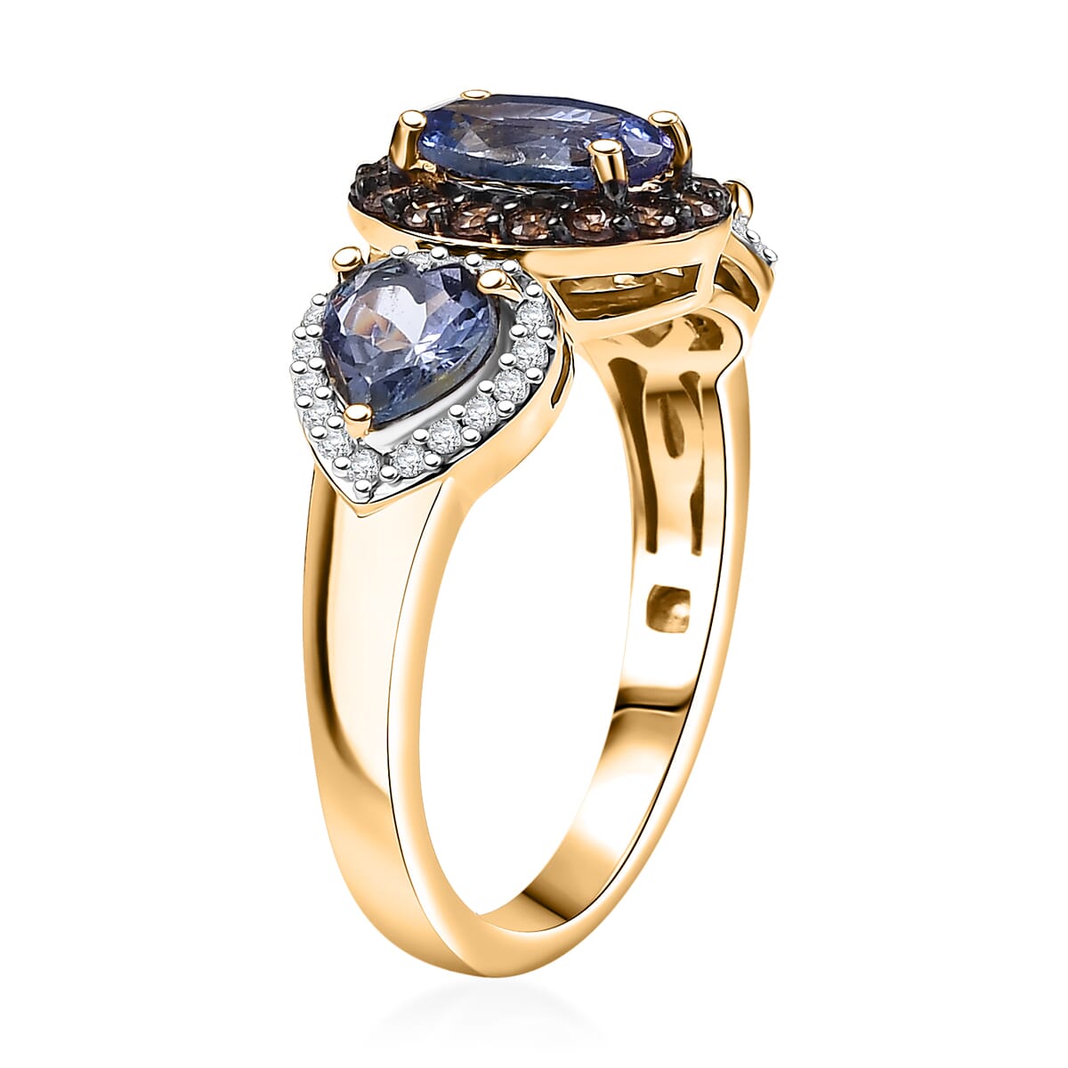 Peacock Tanzanite and Multi Gemstone 3.00 ctw Love Elegance Ring in 18K Vermeil Yellow Gold Over Sterling Silver (Size 7.0) image number 3