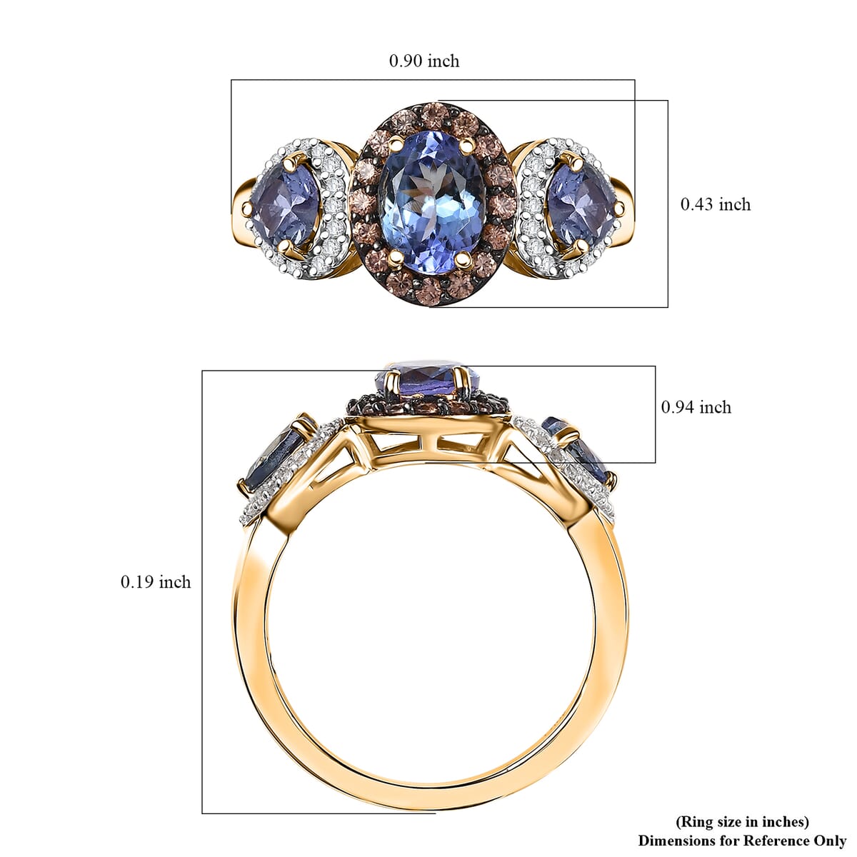 Peacock Tanzanite and Multi Gemstone 3.00 ctw Love Elegance Ring in 18K Vermeil Yellow Gold Over Sterling Silver (Size 7.0) image number 5