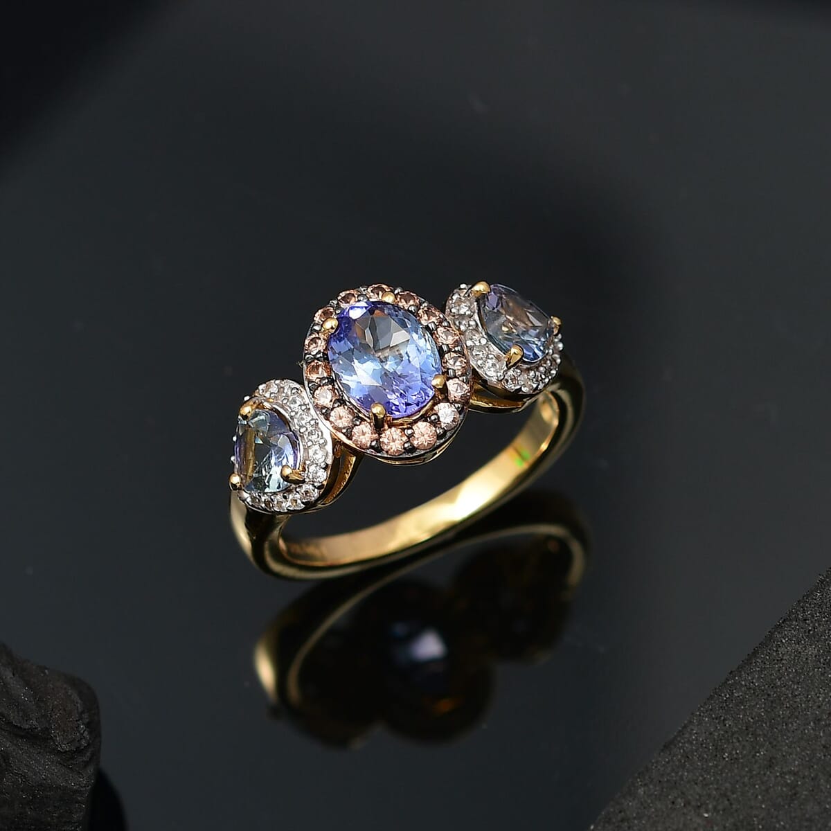 Peacock Tanzanite and Multi Gemstone 3.00 ctw Love Elegance Ring in 18K Vermeil Yellow Gold Over Sterling Silver (Size 9.0) image number 1