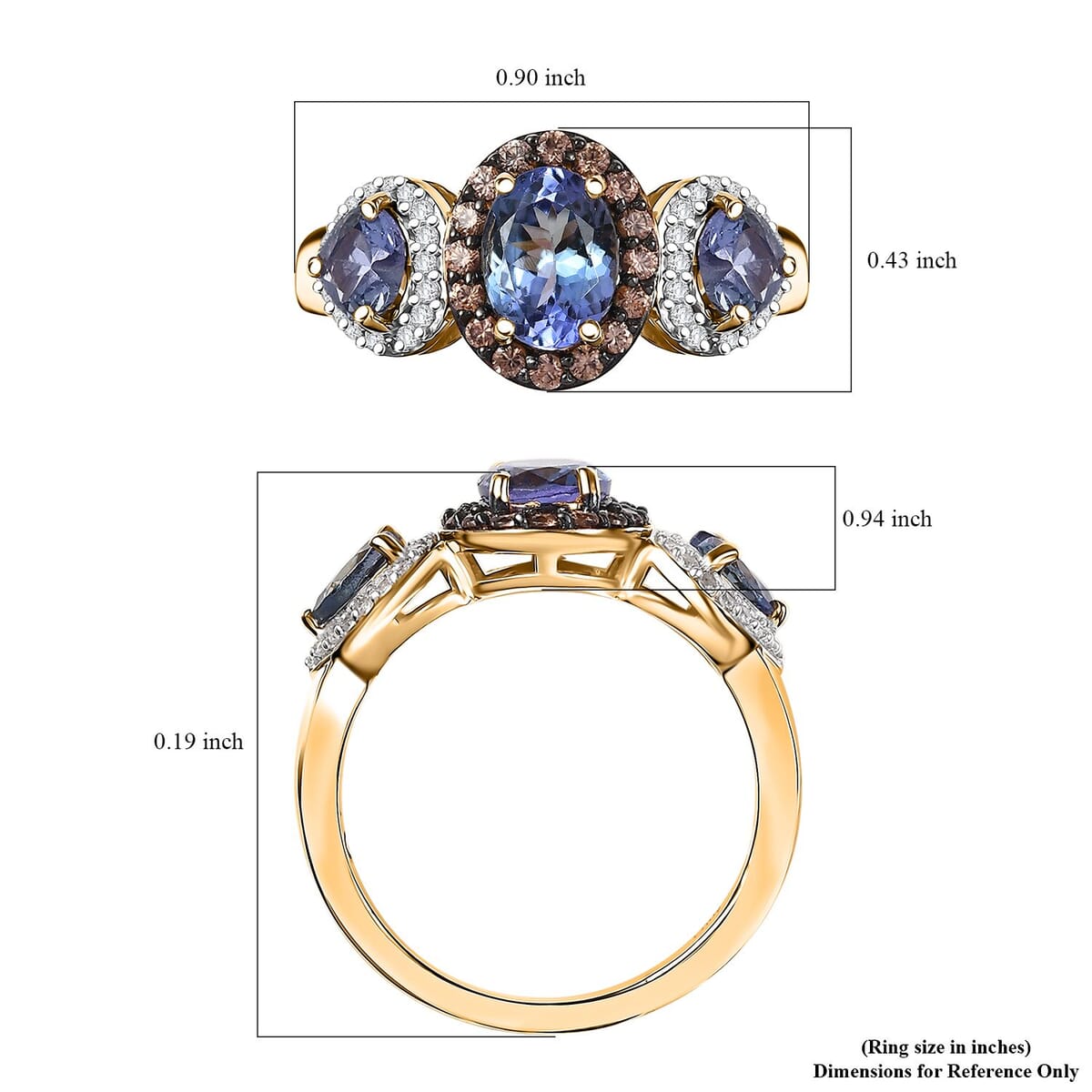Peacock Tanzanite and Multi Gemstone 3.00 ctw Love Elegance Ring in 18K Vermeil Yellow Gold Over Sterling Silver (Size 9.0) image number 5