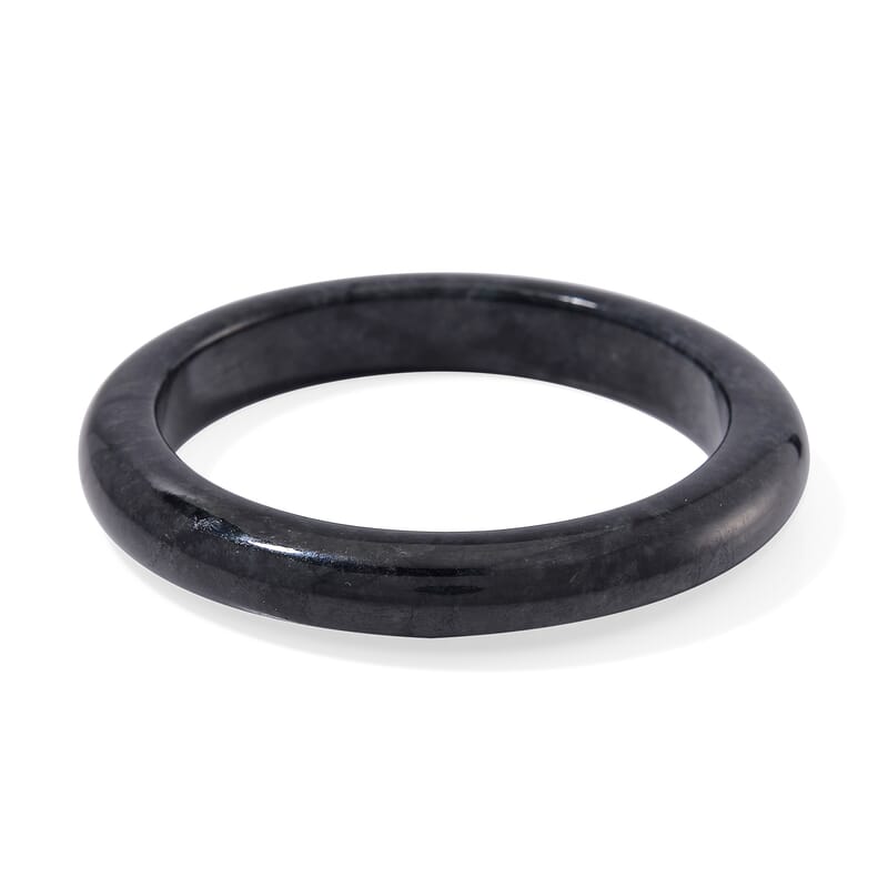 Once In a Blue Moon Natural Black Jade 285.00 ctw Bangle Bracelet (7.25 In)