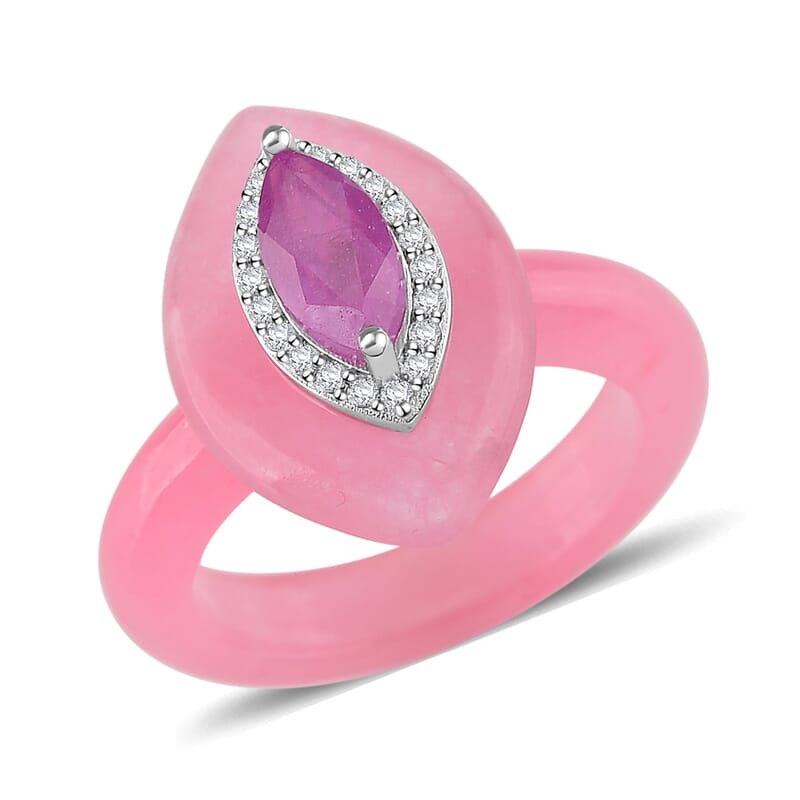 D'Joy Pink Jade(D), Multi Gemstone Victorian Era Ring in Rhodium Over Sterling Silver 19.75 ctw (Size 10.0)