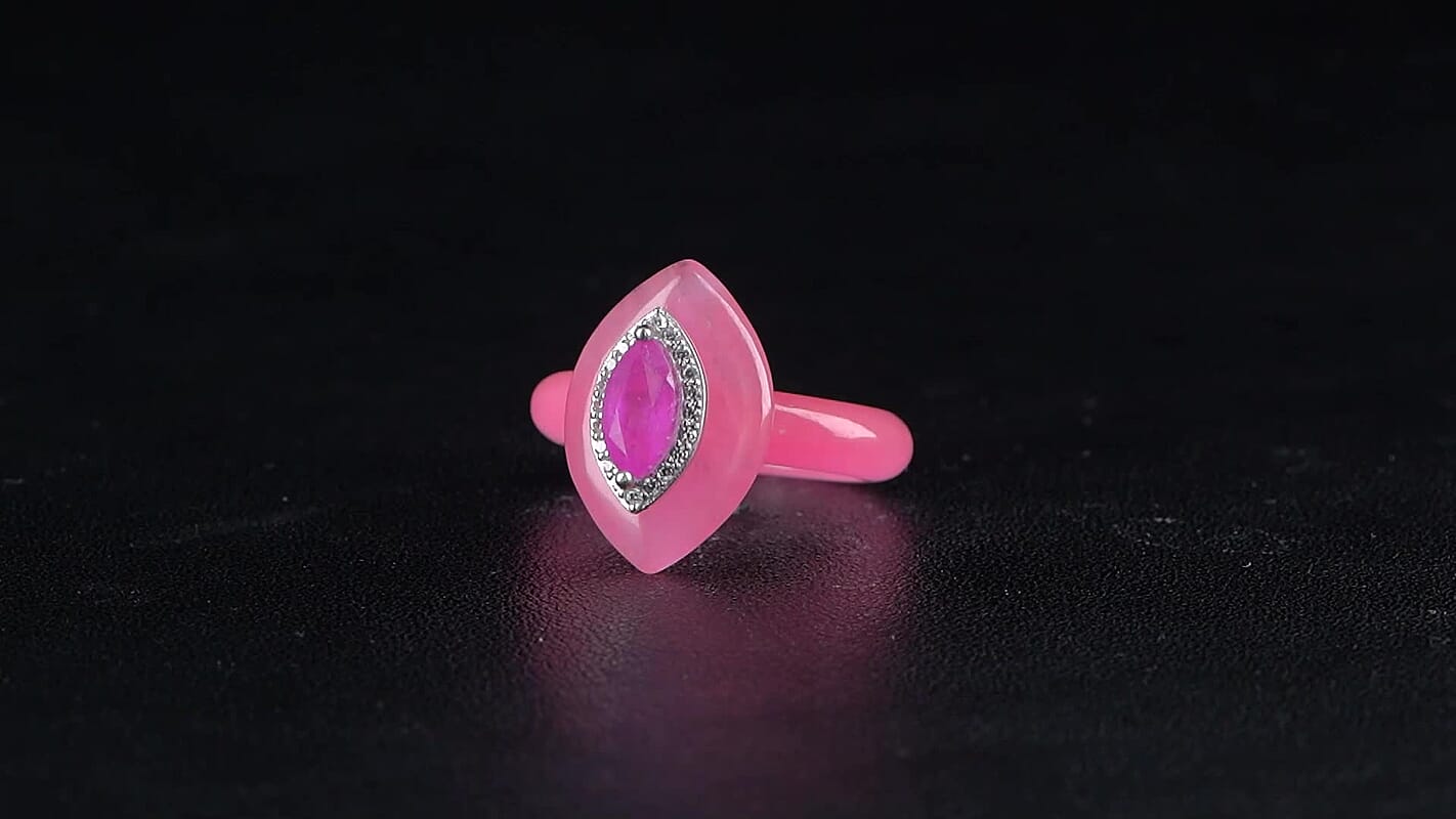 D'Joy Pink Jade, Multi Gemstone Ring in Rhodium Over Sterling Silver 19.75 ctw (Size 10.0)