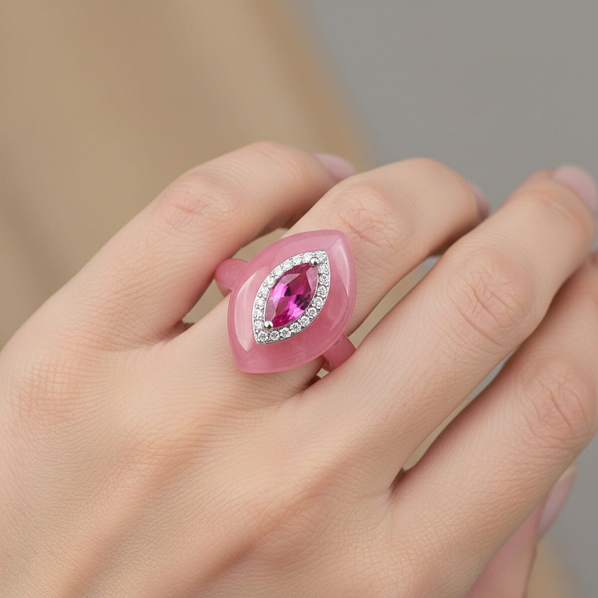 D'Joy Pink Jade(D), Multi Gemstone Victorian Era Ring in Rhodium Over Sterling Silver 19.75 ctw (Size 8.0) image number 2