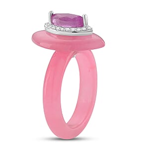 D'Joy Pink Jade(D), Multi Gemstone Victorian Era Ring in Rhodium Over Sterling Silver 19.75 ctw (Size 8.0)