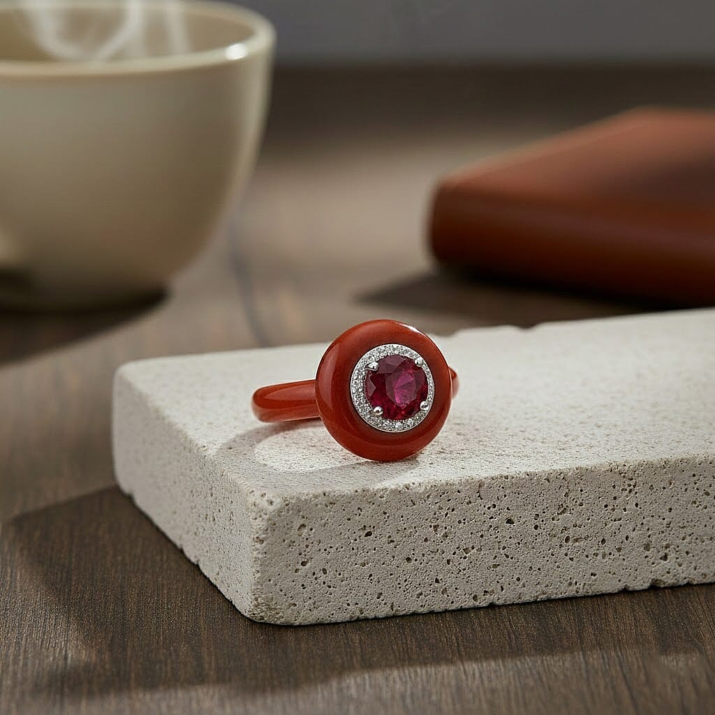 D'Joy Red Jade(D), Multi Gemstone Victorian Era Ring in Rhodium Over Sterling Silver 18.85 ctw (Size 10.0)