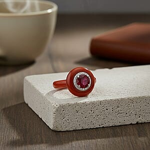 D'Joy Red Jade(D), Multi Gemstone Victorian Era Ring in Rhodium Over Sterling Silver 18.85 ctw (Size 10.0)