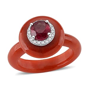 D'Joy Red Jade(D), Multi Gemstone Victorian Era Ring in Rhodium Over Sterling Silver 18.85 ctw (Size 6.0)
