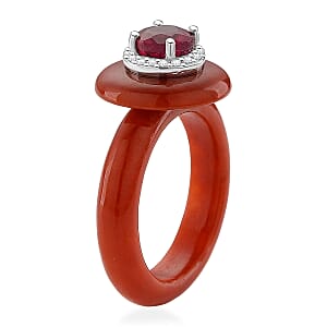 D'Joy Red Jade(D), Multi Gemstone Victorian Era Ring in Rhodium Over Sterling Silver 18.85 ctw (Size 8.0)