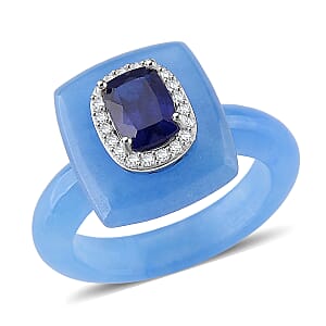D'Joy Blue Jade(D), Multi Gemstone Victorian Era Ring in Rhodium Over Sterling Silver 21.60 ctw (Size 6.0)