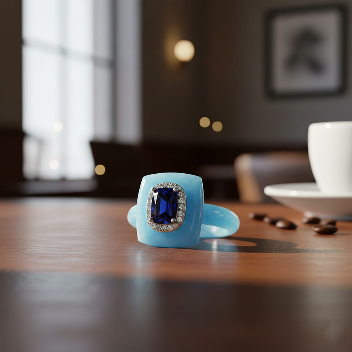 D'Joy Blue Jade(D), Multi Gemstone Victorian Era Ring in Rhodium Over Sterling Silver 21.60 ctw (Size 6.0) image number 1