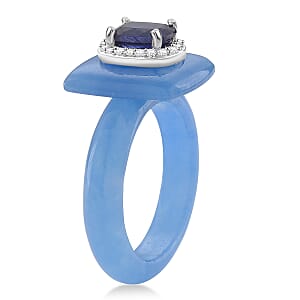 D'Joy Blue Jade(D), Multi Gemstone Victorian Era Ring in Rhodium Over Sterling Silver 21.60 ctw (Size 6.0)
