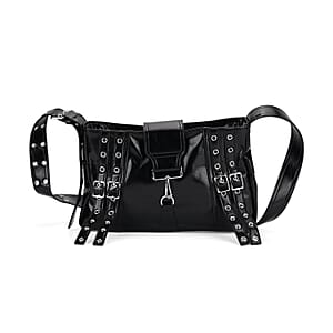 Black Faux Leather Punk Crossbody Bag with Shoulder Strap 