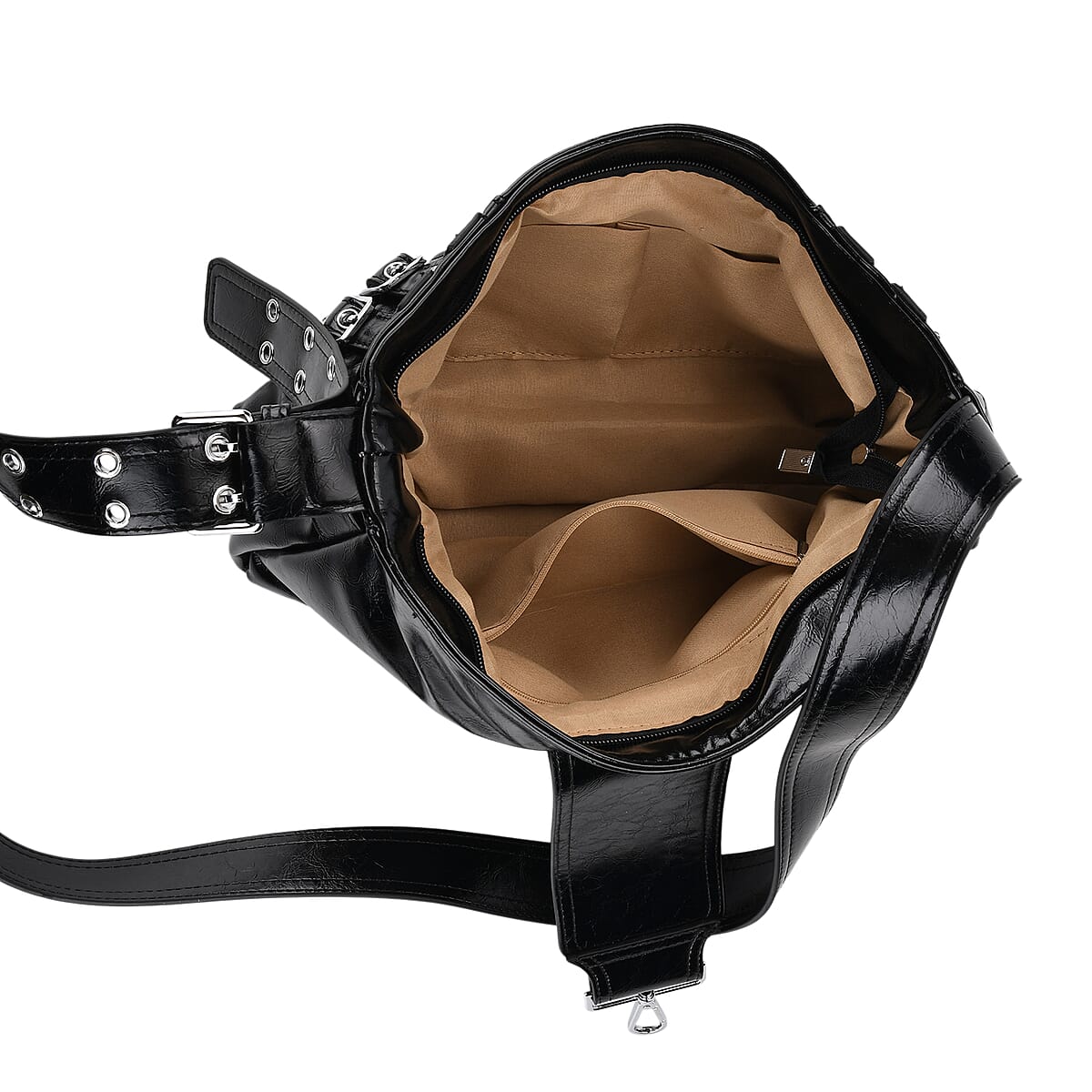 Black Faux Leather Punk Crossbody Bag with Shoulder Strap  image number 5