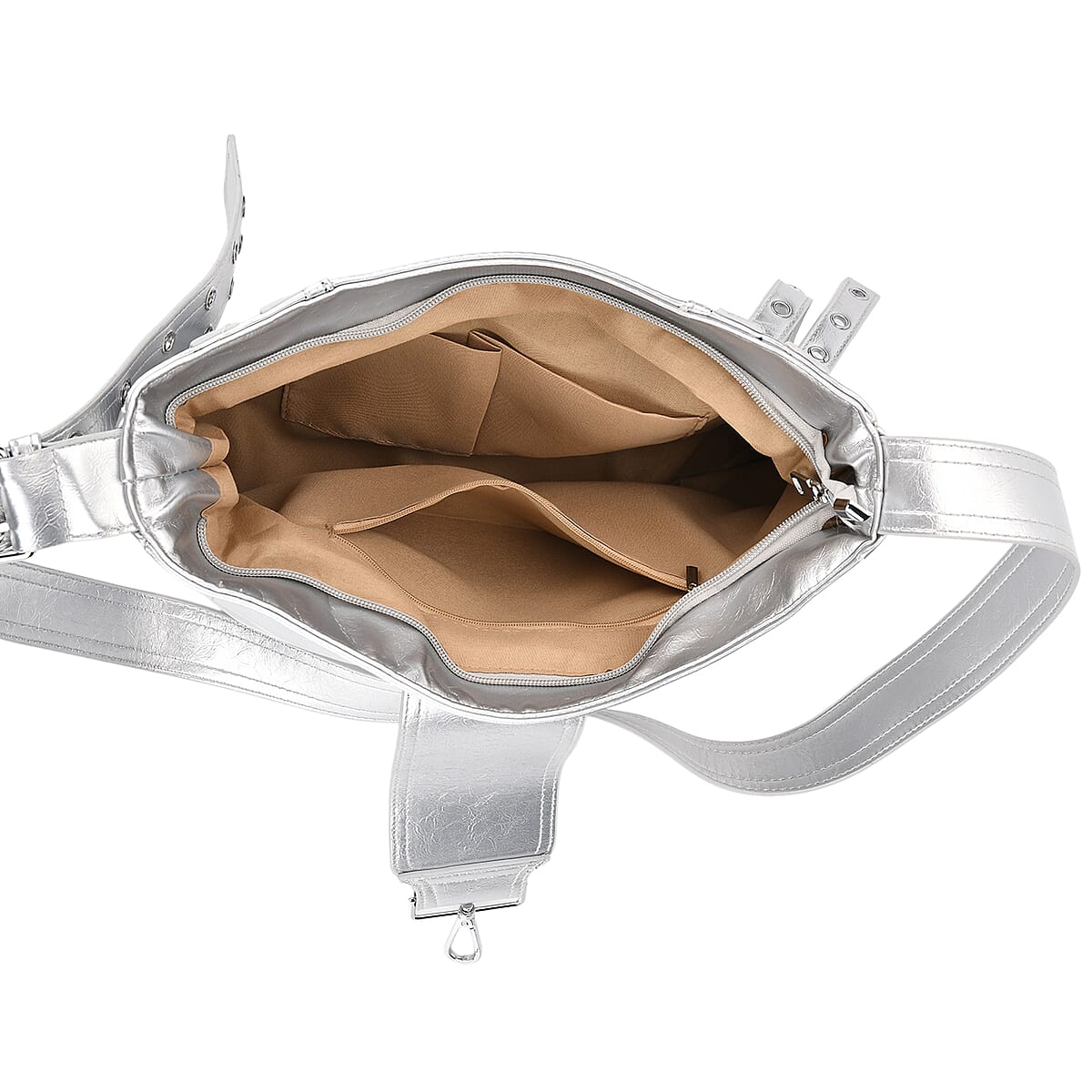 Silver Faux Leather Punk Crossbody Bag with Shoulder Strap  image number 5