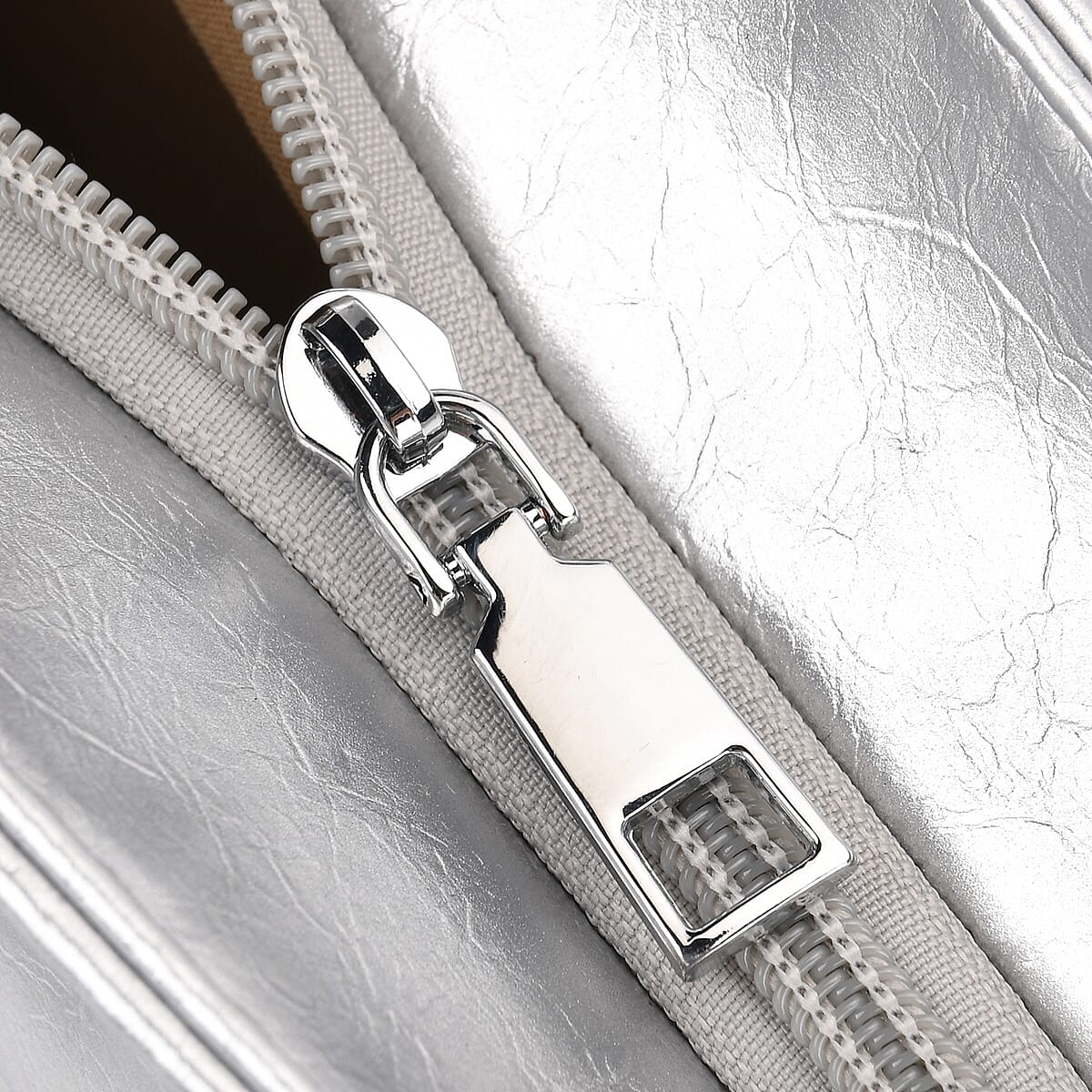 Silver Faux Leather Punk Crossbody Bag with Shoulder Strap  image number 6