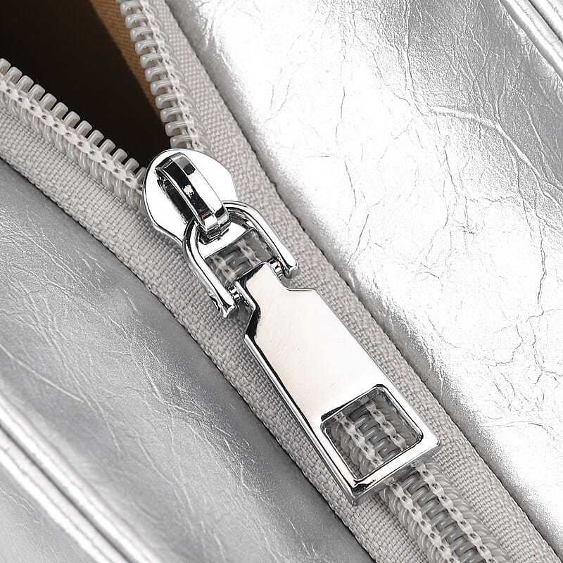 Silver Faux Leather Punk Crossbody Bag with Shoulder Strap