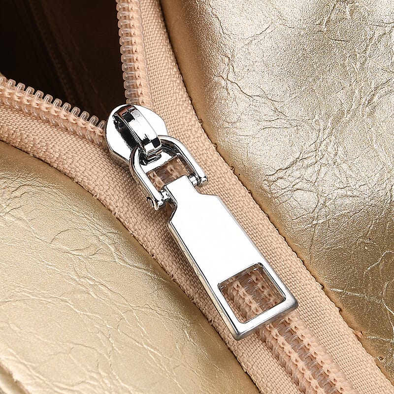 Gold Faux Leather Punk Crossbody Bag with Shoulder Strap
