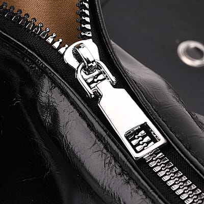 Black Faux Leather Stylish Riveted Hobo Bag with Shoulder Strap