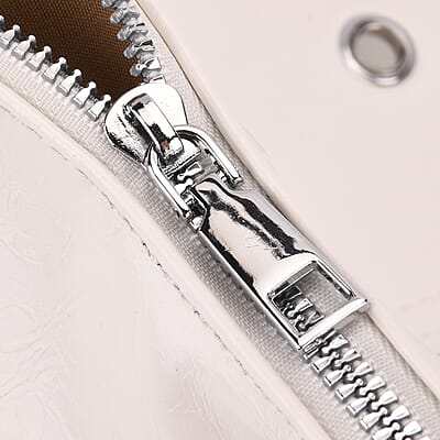 White Faux Leather Stylish Riveted Hobo Bag with Shoulder Strap