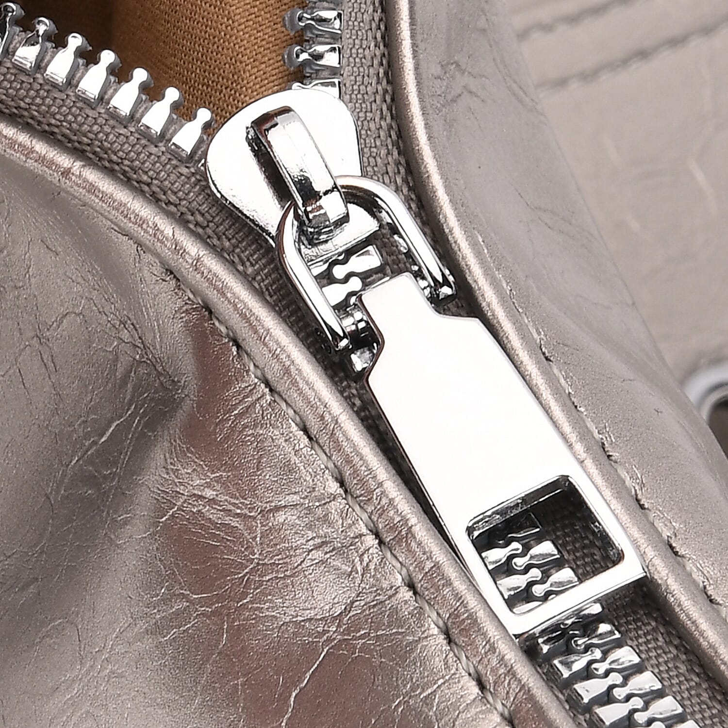 Silver Gray Faux Leather Stylish Riveted Hobo Bag with Shoulder Strap