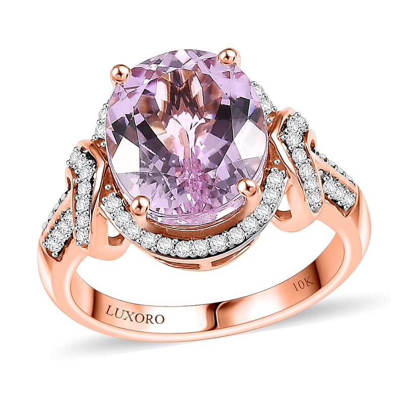 Luxoro Premium Martha Rocha Kunzite and G-H I2 Diamond 6.25 ctw Aurora Blossom Ring in 10K Rose Gold (Size  10.0)