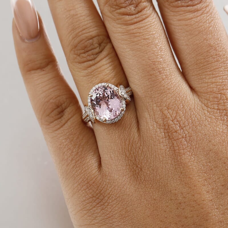 Luxoro Premium Martha Rocha Kunzite and G-H I2 Diamond 6.25 ctw Aurora Blossom Ring in 10K Rose Gold (Size  10.0)