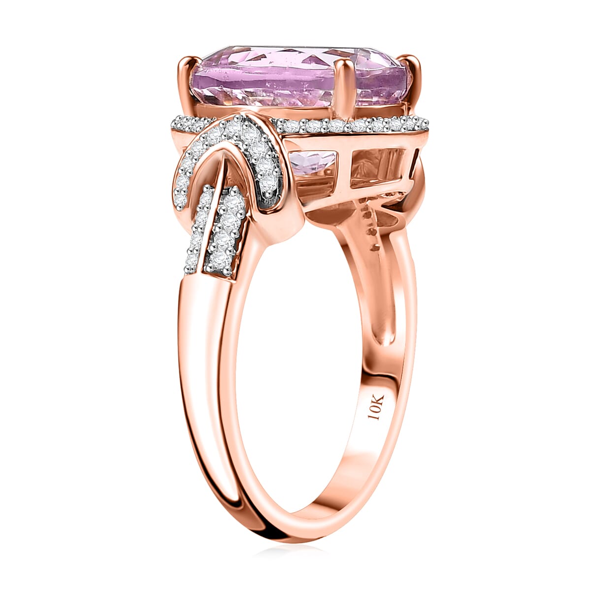 Luxoro Premium Martha Rocha Kunzite and G-H I2 Diamond 6.25 ctw Aurora Blossom Ring in 10K Rose Gold (Size  7.0) image number 3