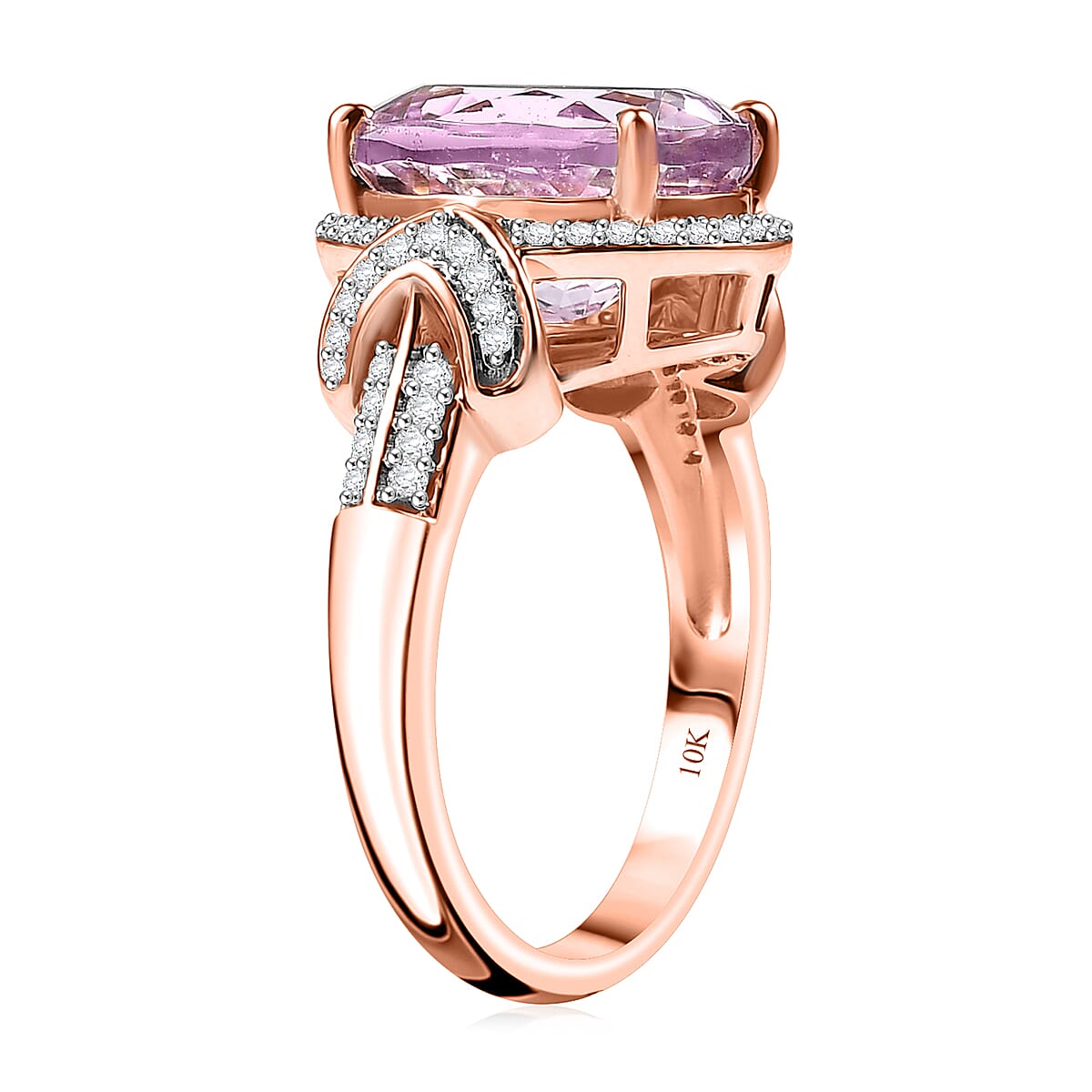 Luxoro Premium Martha Rocha Kunzite and G-H I2 Diamond 6.25 ctw Aurora Blossom Ring in 10K Rose Gold (Size  8.0) image number 3