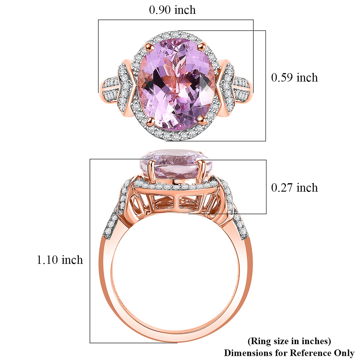 Luxoro Premium Martha Rocha Kunzite and G-H I2 Diamond 6.25 ctw Aurora Blossom Ring in 10K Rose Gold (Size  8.0)