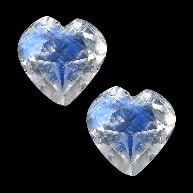 AA Rainbow Moonstone Set of 2 (Heart 6 mm) 1.29 ctw