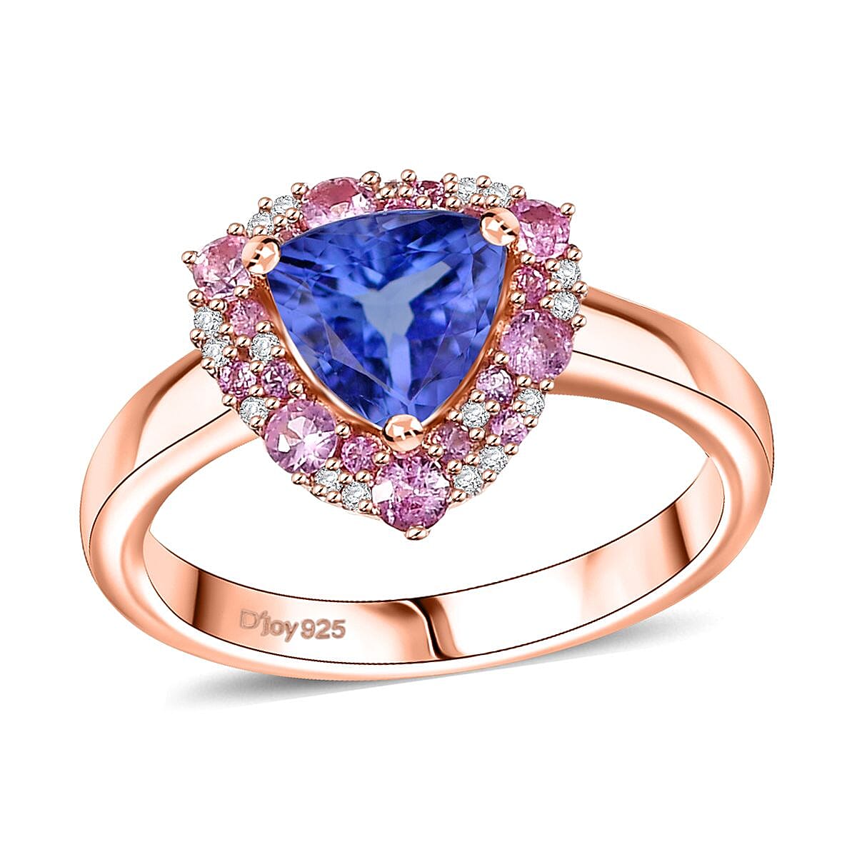 D'Joy Tanzanite and Multi Gemstone 1.75 ctw Regal Bloom Ring in 18K Vermeil Rose Gold Over Sterling Silver (Size 10.0)
