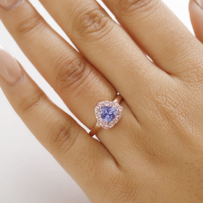 D'Joy Tanzanite and Multi Gemstone 1.75 ctw Regal Bloom Ring in 18K Vermeil Rose Gold Over Sterling Silver (Size 10.0)