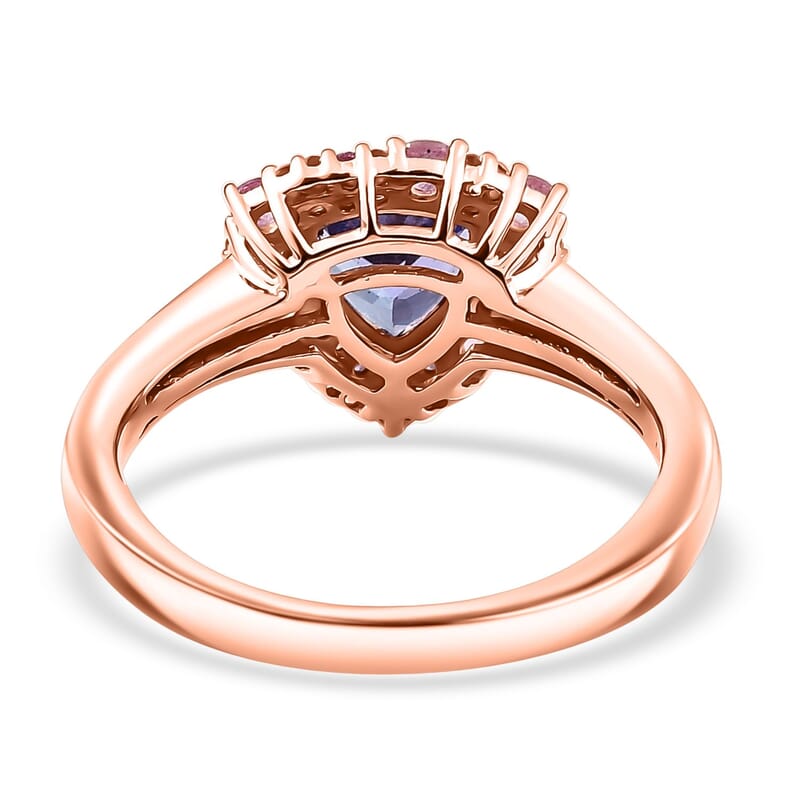 D'Joy Tanzanite and Multi Gemstone 1.75 ctw Regal Bloom Ring in 18K Vermeil Rose Gold Over Sterling Silver (Size 10.0)