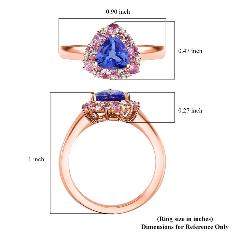 D'Joy Tanzanite and Multi Gemstone 1.75 ctw Regal Bloom Ring in 18K Vermeil Rose Gold Over Sterling Silver (Size 10.0)
