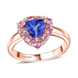 Tanzanite and Multi Gemstone 1.75 ctw Regal Bloom Ring in 18K Vermeil Rose Gold Over Sterling Silver (Size 7.0)