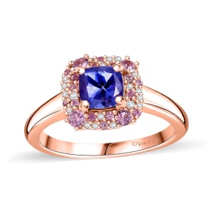 Tanzanite and Multi Gemstone 1.60 ctw Regal Bloom Ring in 18K Vermeil Rose Gold Over Sterling Silver (Size 10.0)
