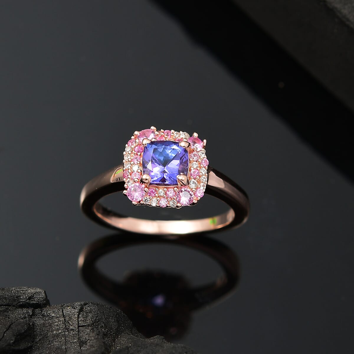 Tanzanite and Multi Gemstone 1.60 ctw Regal Bloom Ring in 18K Vermeil Rose Gold Over Sterling Silver (Size 6.0) image number 1